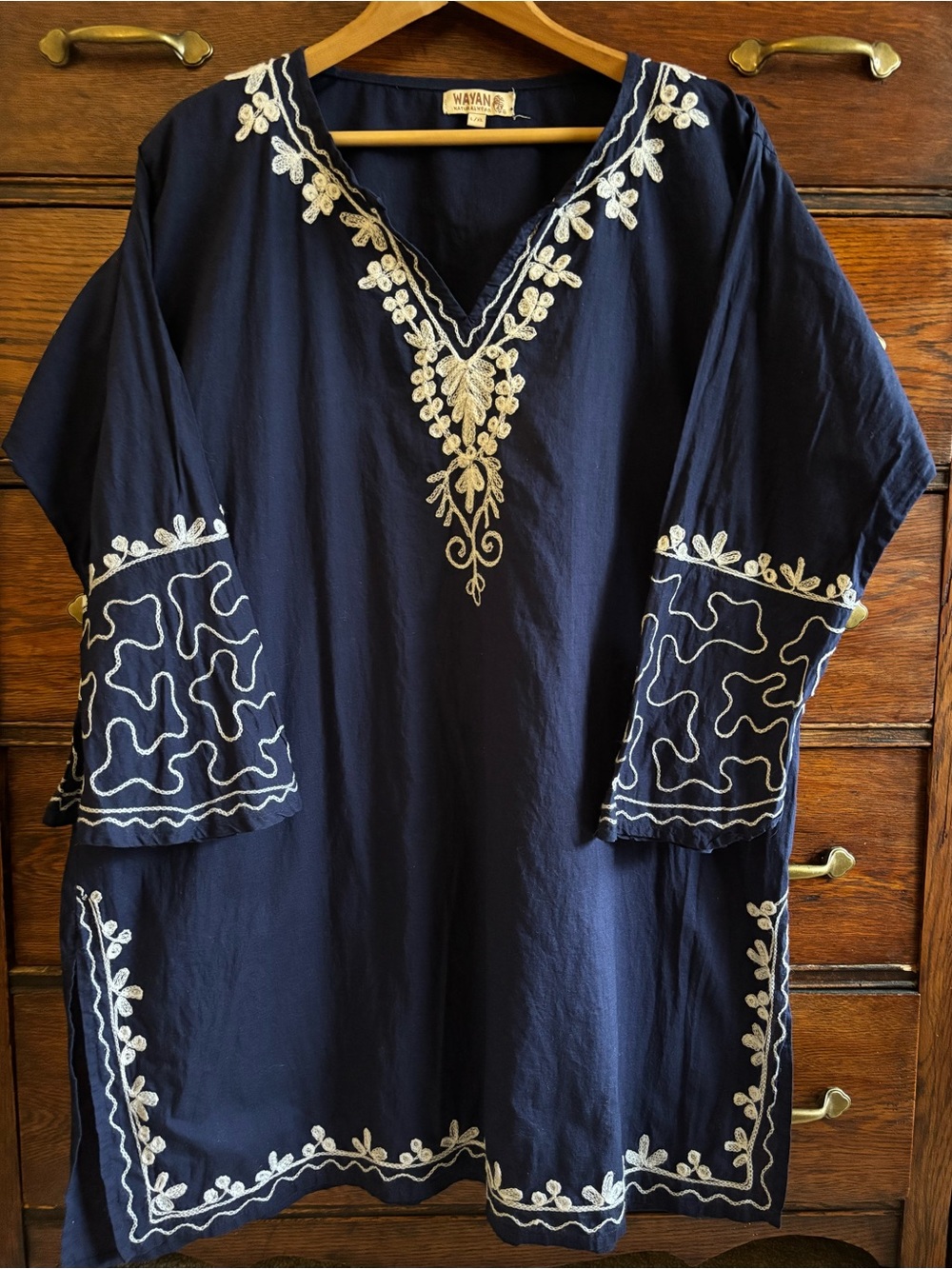 SOLD 100% Cotton Wayan Natural Wear Embroidered Tunic Beach Cover Up L/XL - Picture 3 of 15